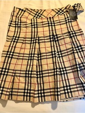 Authentic Burberry Cream Plaid Skater Skirt with Black & Red Checks